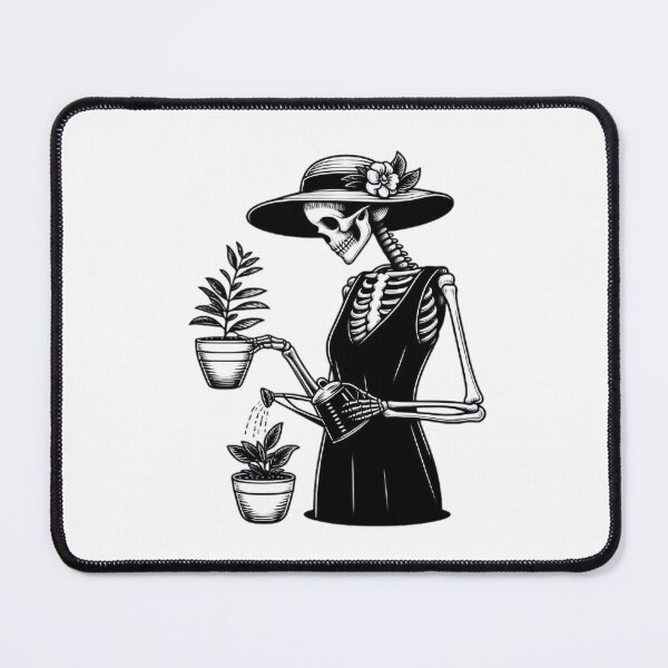 Item preview, Gothic Skeleton Taking Care of Plants – Cozy Dark Illustration designed and sold by Roberta Calabrese.