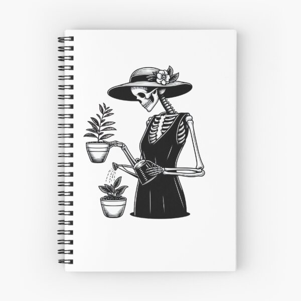 Item preview, Gothic Skeleton Taking Care of Plants – Cozy Dark Illustration designed and sold by Roberta Calabrese.