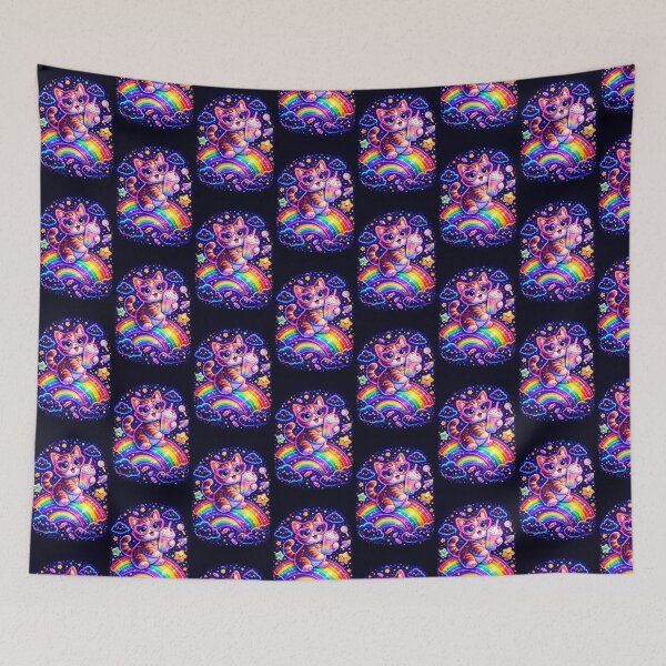 Item preview, Neon Rainbow Cat – Cute Cyberpunk Kitty with Milkshake designed and sold by konter75.