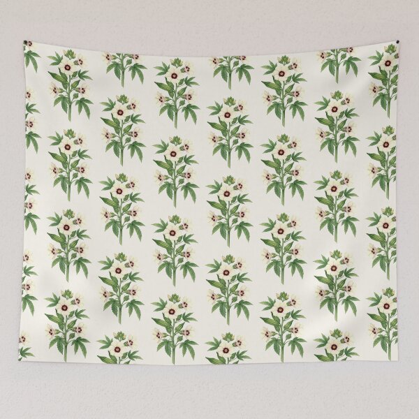 Item preview, Vintage Botanical Okra Flower and Green Vegetables designed and sold by LinaValearte.