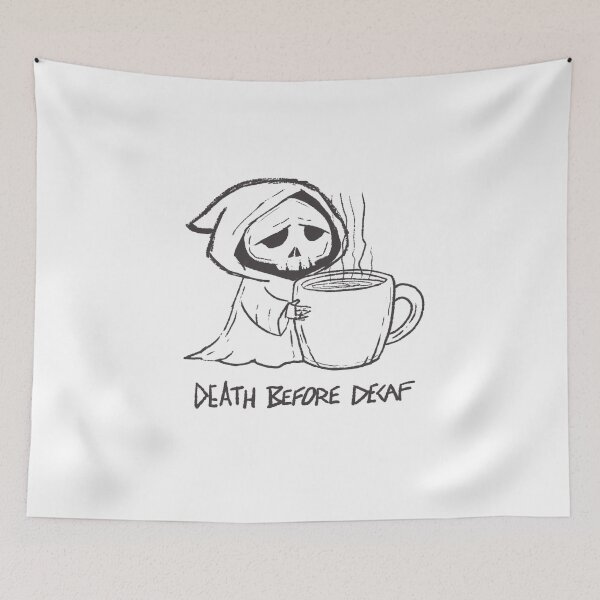 Item preview, Grim Reaper Sketch with "Death Before Decaf" Text designed and sold by MAF_Merch.
