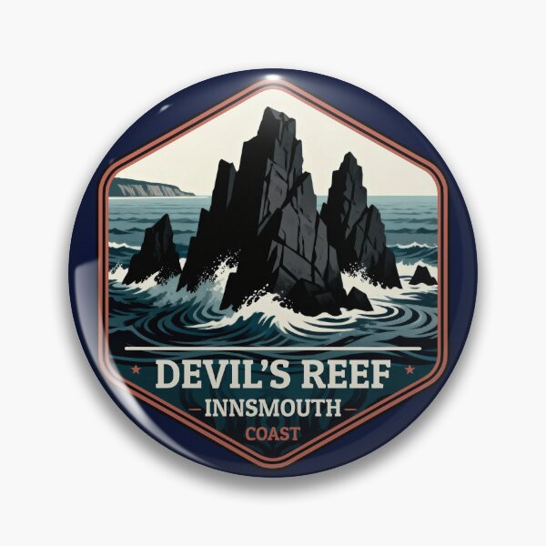 Item preview, Devil’s Reef – Innsmouth Coast Vintage Travel Badge designed and sold by GEEK-FACTORY-EU.