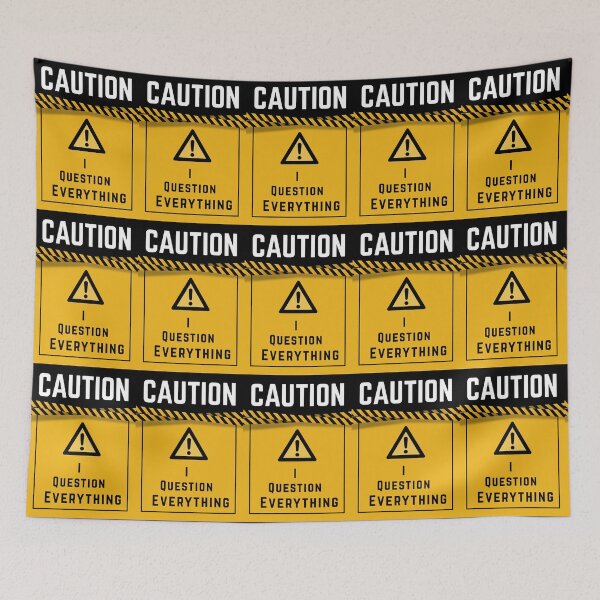 Item preview, I Question Everything – Skeptic Brain Hazard Warning Tee, Bigger, bolder you designed and sold by digitalbitcraft.