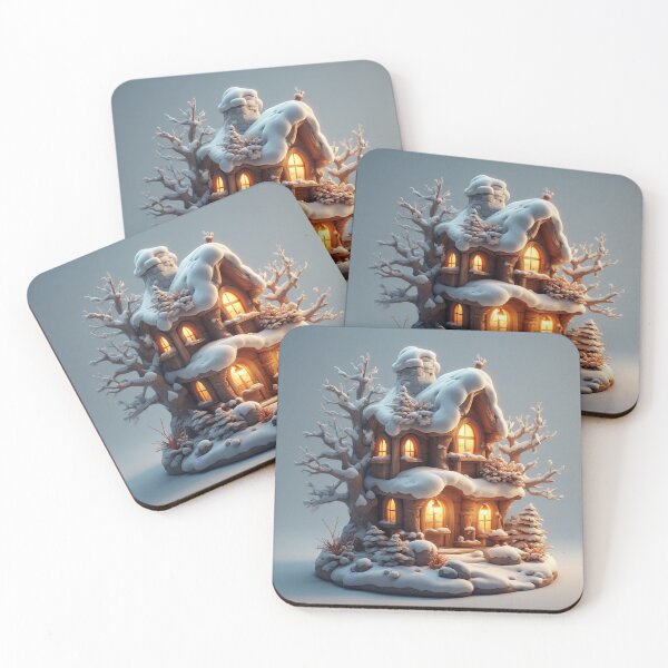 Item preview, Cozy Winter Cottage with Warm Lights – Whimsical Snowy Fantasy House Illustration by NegarTv Designs designed and sold by NegarTv Designs.