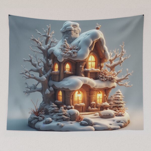 Item preview, Cozy Winter Cottage with Warm Lights – Whimsical Snowy Fantasy House Illustration by NegarTv Designs designed and sold by NegarTv Designs.