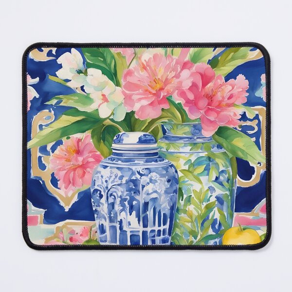 Item preview, Grandmillennial art, Flowers and fruits in chinoiserie vase wstercolor designed and sold by SophieClimaArt.