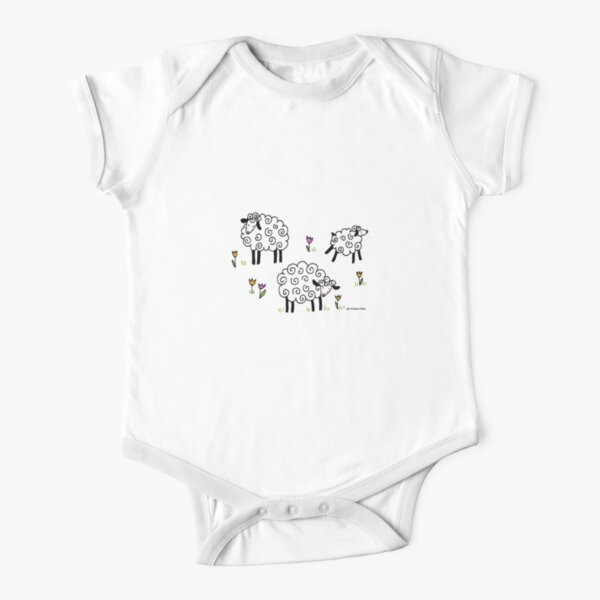 Three Fluffy Sheep Short Sleeve Baby One-Piece