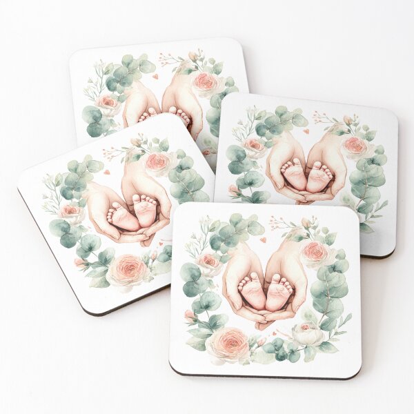 Item preview, Tender Mama Hands Holding Baby Feet - Floral Watercolor Nursery designed and sold by RaisingRosesArt.