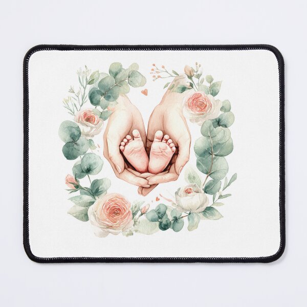 Item preview, Tender Mama Hands Holding Baby Feet - Floral Watercolor Nursery designed and sold by RaisingRosesArt.
