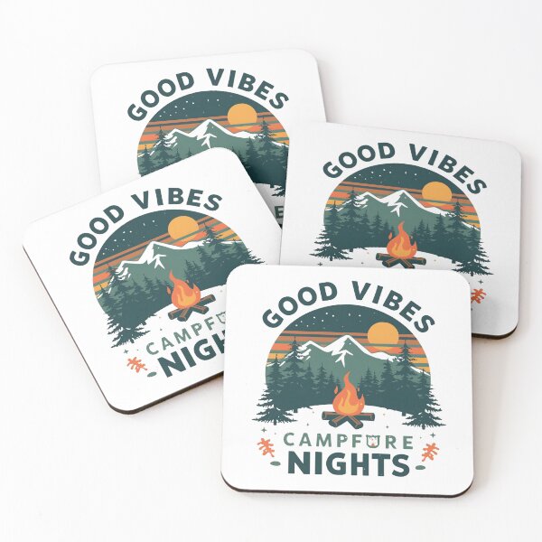 Item preview, Good Vibes Campfire Nights | Vintage Camping & Outdoor Adventure Illustration designed and sold by QATRIZZ0.