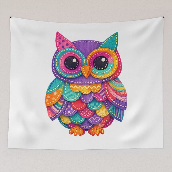 Item preview, Abstract Fabric Owl – Colorful Patchwork Art with Textile Look designed and sold by Gletschie.