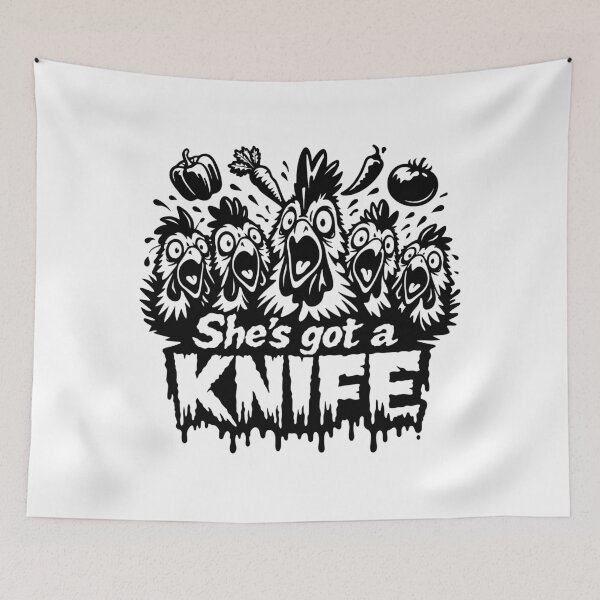 Item preview, She’s Got a Knife – Funny Chicken Farm Humor Design designed and sold by tatajef14.