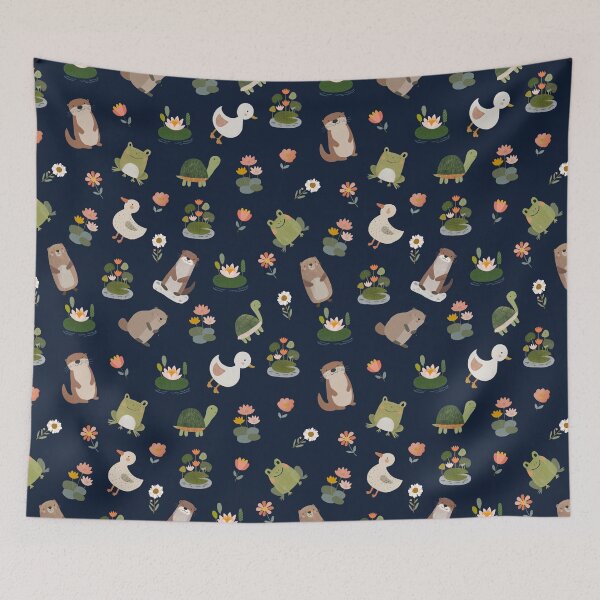 Item preview, Pond Animals & Lily Pads on Darkest Blue designed and sold by KSimpson838.