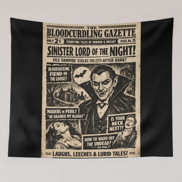 Item preview, Bloodcurdling Gazette – Vintage Vampire Horror Front Page designed and sold by Mouraludia.