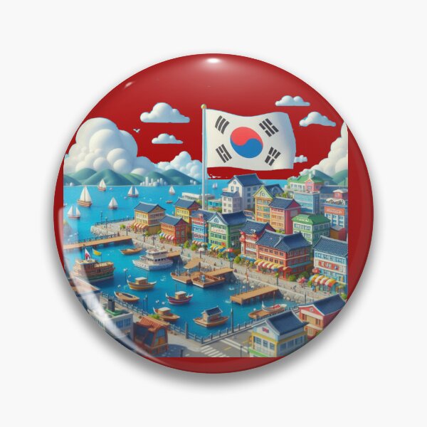 Item preview, Puerto de Imgok, Pohang, Corea: bonita etiqueta de ciudad costera en 3D con bandera coreana. designed and sold by PaintMeWorld.