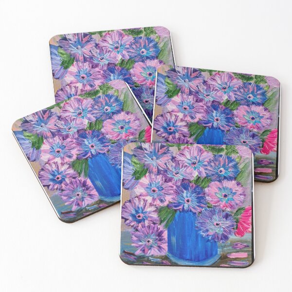 Item preview, Textured Purple and Pink Wildflowers in Blue Vase – Acrylic Impasto designed and sold by kkartwork.