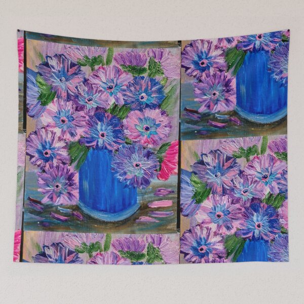 Item preview, Textured Purple and Pink Wildflowers in Blue Vase – Acrylic Impasto designed and sold by kkartwork.