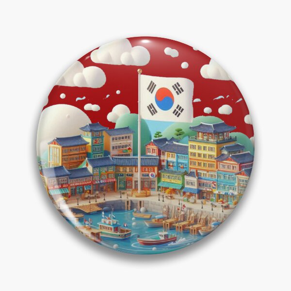 Item preview, Puerto de Imgok, Pohang, Corea: bonita etiqueta de ciudad costera en 3D con bandera coreana. designed and sold by PaintMeWorld.