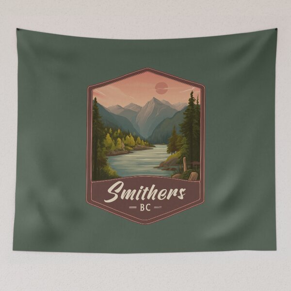 Item preview, Smithers British Columbia Canada Mountain Art Smithers BC Outdoor Landscape Badge Canadian Rockies Lake Scene designed and sold by meganohm.