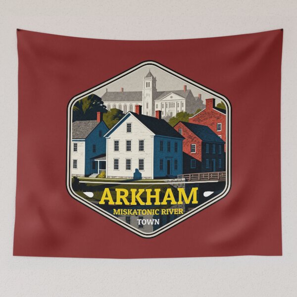 Item preview, Arkham – Miskatonic River Town Vintage Travel Badge designed and sold by GEEK-FACTORY-EU.