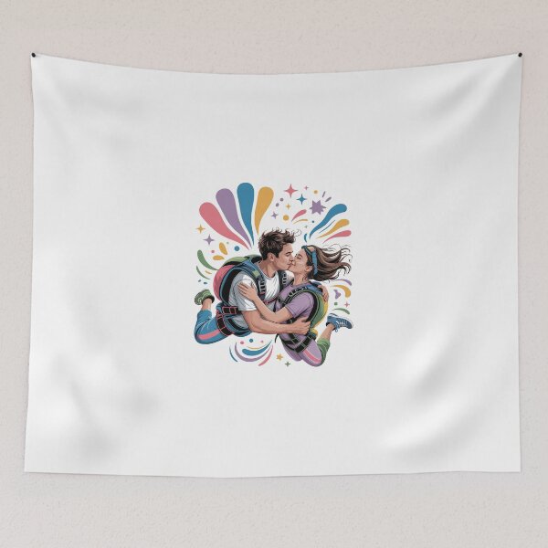 Item preview, Couple skydiving, skydiver couple kissing flying, extreme air sport designed and sold by SEBANOX.
