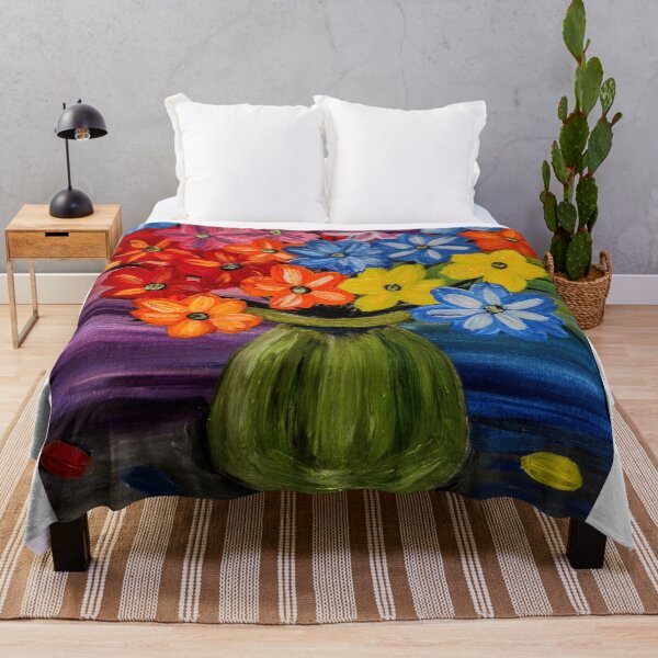 Item preview, Textured Red and Purple Poppies in Blue Vase – Acrylic Impasto Painting designed and sold by kkartwork.