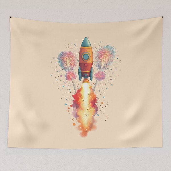 Item preview, Colorful Watercolor Rocket Launch Illustration designed and sold by SyberGen.