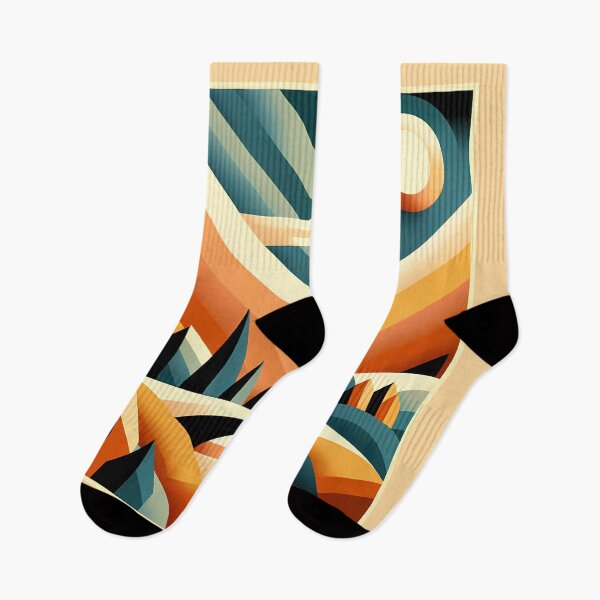 Item preview, Retro Geometric Sunset Mountain Landscape in Teal designed and sold by InkSmithery.