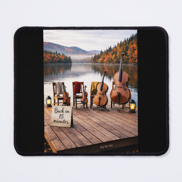 Item preview, Back in 15 Minutes – String Quartet Waiting on a Quiet Autumn Lake Dock designed and sold by MySheetMusicArt.