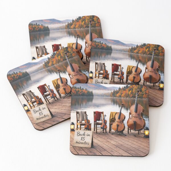 Item preview, Back in 15 Minutes – String Quartet Waiting on a Quiet Autumn Lake Dock designed and sold by MySheetMusicArt.
