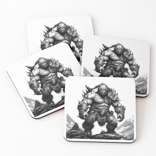 Item preview, Dark Fantasy Armored Ogre Warrior | Monochrome Mythical Beast Art designed and sold by inkoutninja.