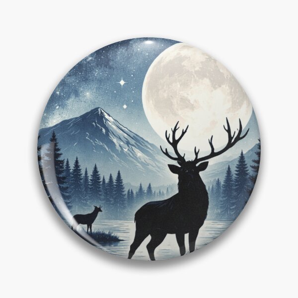 Item preview, Moonlit Elk Under the Stars – Mountain Wildlife Night Art designed and sold by ThatBurrito.