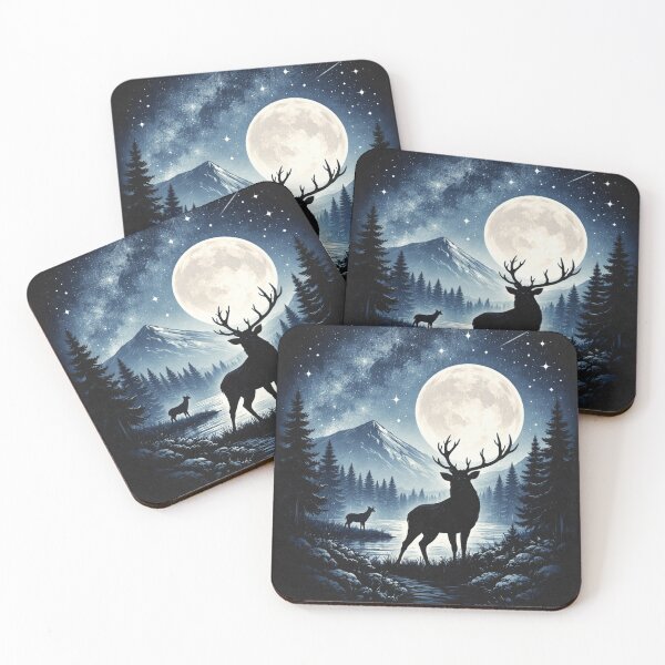 Item preview, Moonlit Elk Under the Stars – Mountain Wildlife Night Art designed and sold by ThatBurrito.
