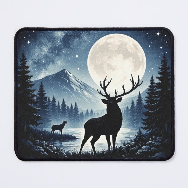 Item preview, Moonlit Elk Under the Stars – Mountain Wildlife Night Art designed and sold by ThatBurrito.