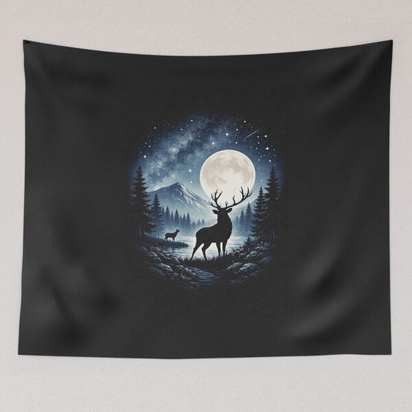 Item preview, Moonlit Elk Under the Stars – Mountain Wildlife Night Art designed and sold by ThatBurrito.