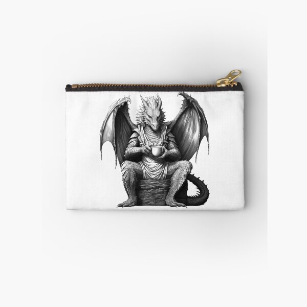 Item preview, Tea-Sipping Dragon | Whimsical Fantasy Creature Illustration in Black and White designed and sold by inkoutninja.