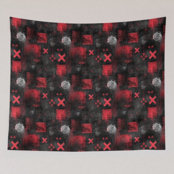 Item preview, Red Black Grunge Geometric Collage Pattern designed and sold by bubblegoth.