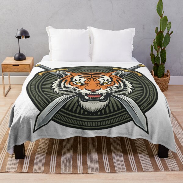 Item preview, Majestic Tiger Warrior Emblem with Side Swords designed and sold by Sastore.online .