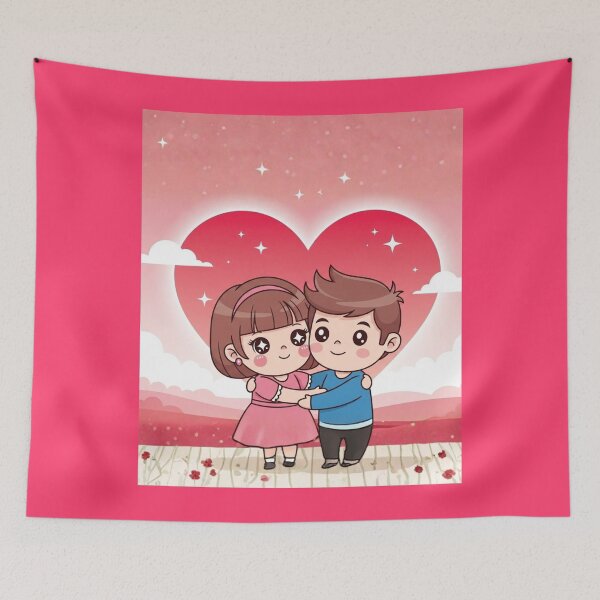 Item preview, Kawaii Chibi Couple Hugging Romantic Love Art designed and sold by Innova_Creations.