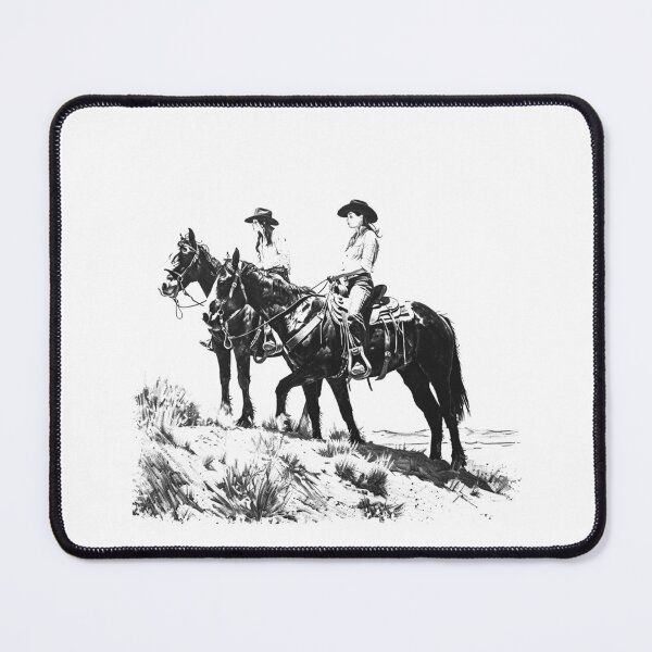 Item preview, Cowgirls on Horseback | Black and White Western Frontier Illustration designed and sold by inkoutninja.