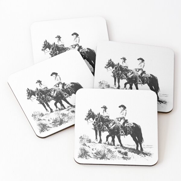 Item preview, Cowgirls on Horseback | Black and White Western Frontier Illustration designed and sold by inkoutninja.