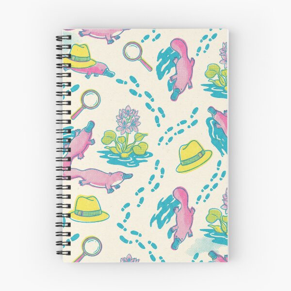 Aperçu de l'œuvre Ambiance pastel chaleureuse avec des motifs d'ornithorynques, d'empreintes de pas et de fleurs créée et vendue par Virtual-Studio-Geebaki.