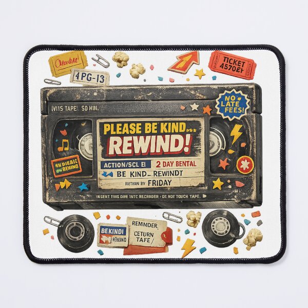 Item preview, PLEASE BE KIND REWIND – Vintage VHS 90s Movie Rental Nostalgia designed and sold by Backtrack Boutique.
