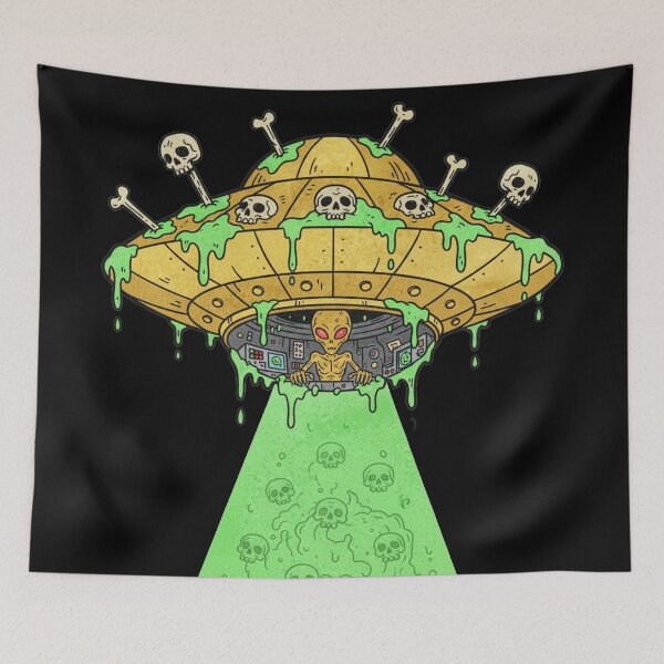 Item preview, Golden Alien UFO – Skull-Adorned Spaceship with Tractor Beam designed and sold by unthinkabletees.