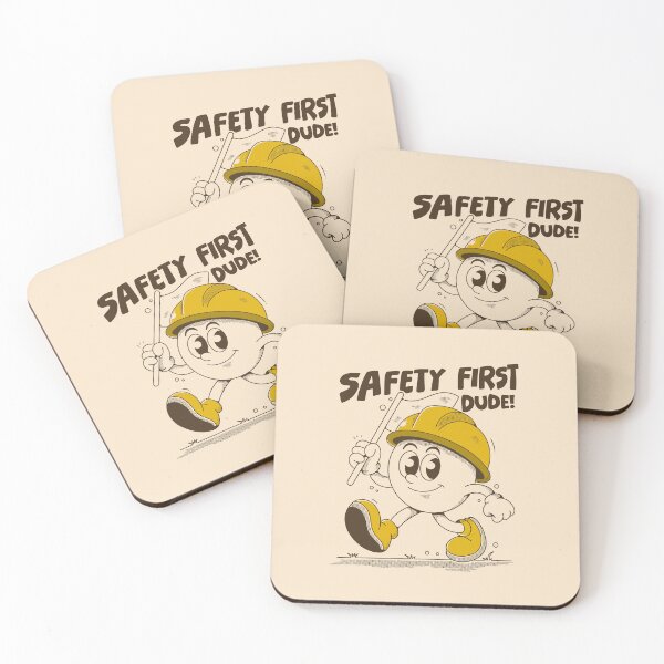 Item preview, Safety First Dude Retro Construction Cartoon Illustration designed and sold by adipra.