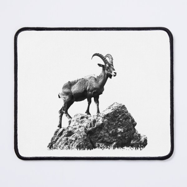 Item preview, Mountain Goat on Rocky Peak | Black and White Wilderness Animal Illustration designed and sold by inkoutninja.