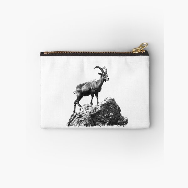 Item preview, Mountain Goat on Rocky Peak | Black and White Wilderness Animal Illustration designed and sold by inkoutninja.