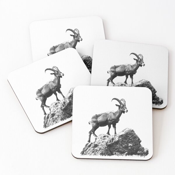 Item preview, Mountain Goat on Rocky Peak | Black and White Wilderness Animal Illustration designed and sold by inkoutninja.