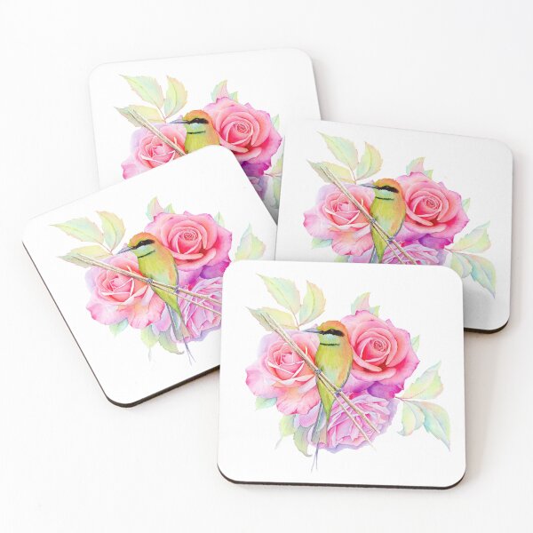 Item preview, Bee eater with pink roses designed and sold by jojowatercolors.