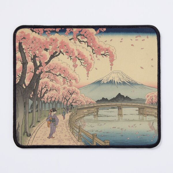 Item preview, Edo Period Ukiyoe Cherry Blossoms River Pathway with Mount Fuji designed and sold by Vandy Fullam.